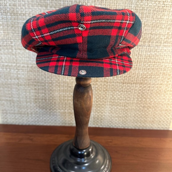 🌟2xHP🌟VTG 1970s-80s Red & Green Wool Tartan Plaid Newsboy Cap L - Picture 5 of 10